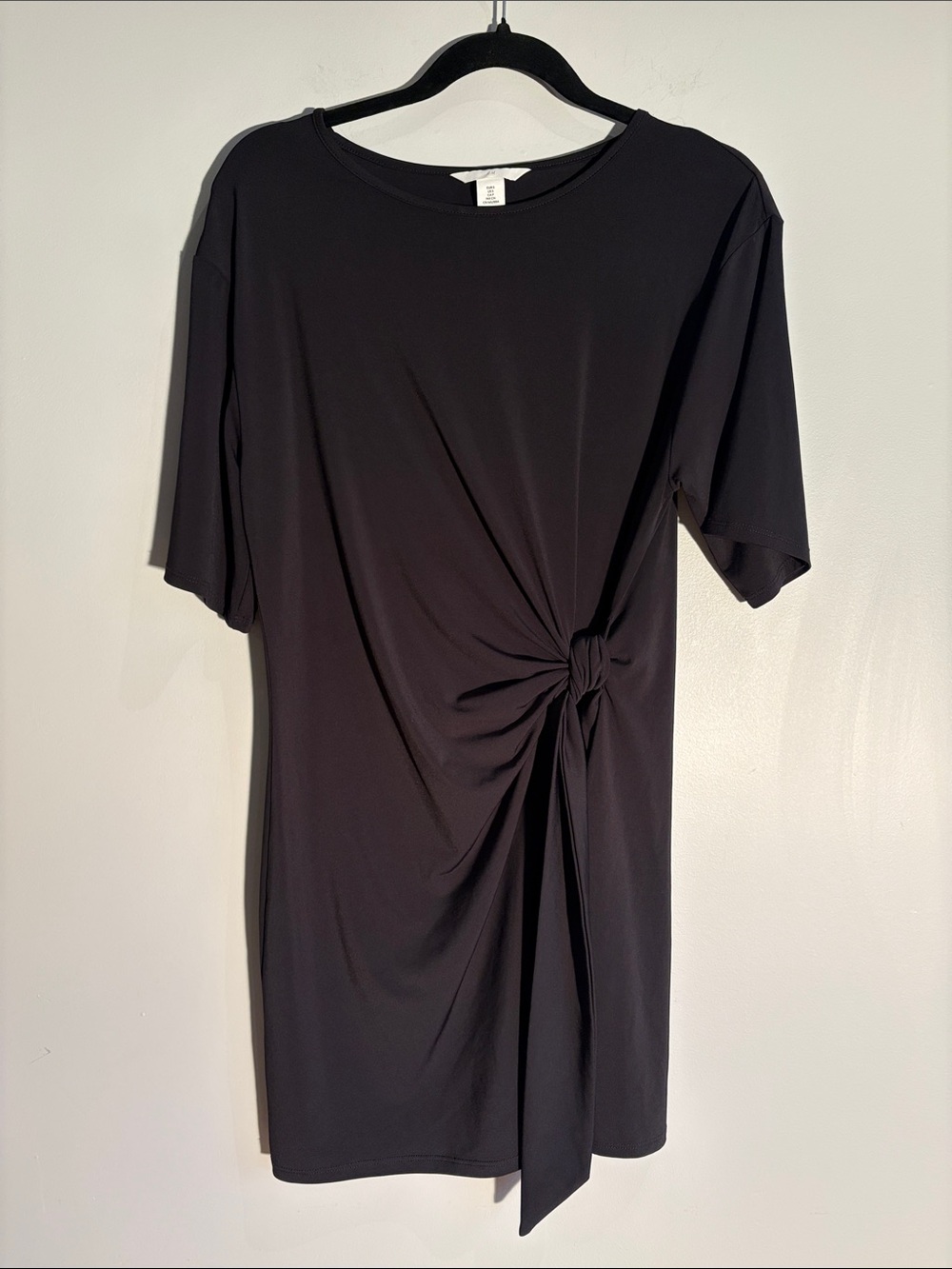 H&M Black Side Knot Draped Mini Dress Size S